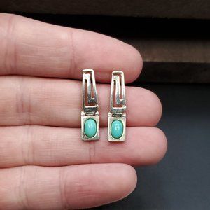 Sterling Silver South Western Rustic Blue Stone Earrings